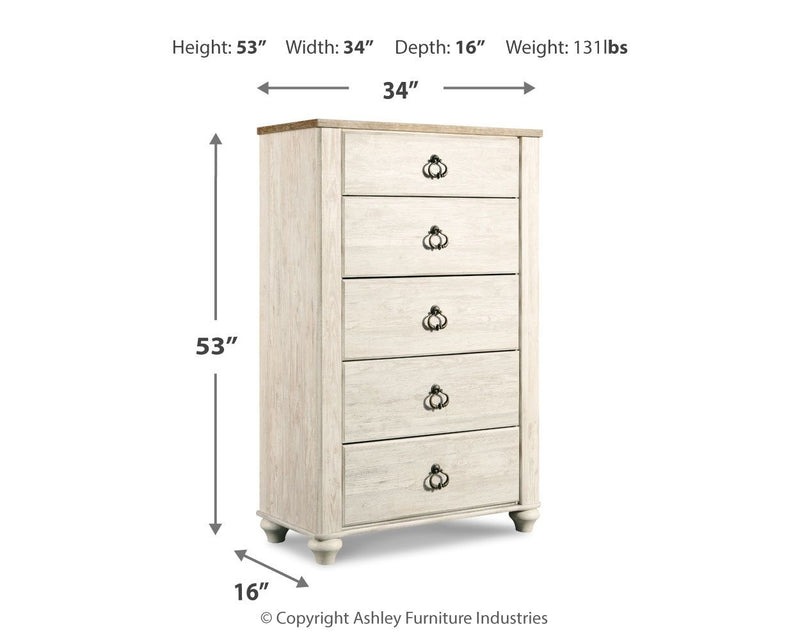 Willowton - Five Drawer Chest - Brown / Beige / White
