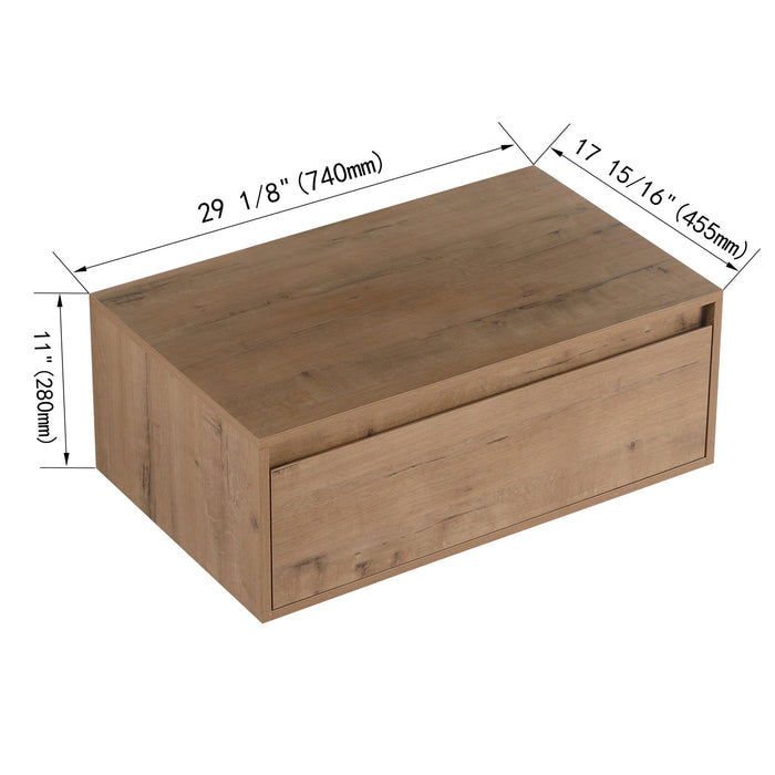 30" Wall Mounted Dressing Table With Mirror, Frame Storage Cabinet, Soft Close Door - Imitative Oak