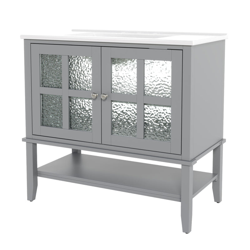 Bathroom Vanity With Ceramic Sink, Adjustable & Open Shelf