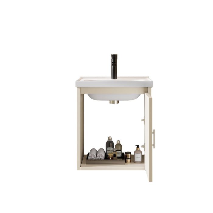 16" Floating Bathroom Vanity Combo, Wall Mounted Cabinet With Sink & Soft Close Doors For Small Bathrooms - Khaki