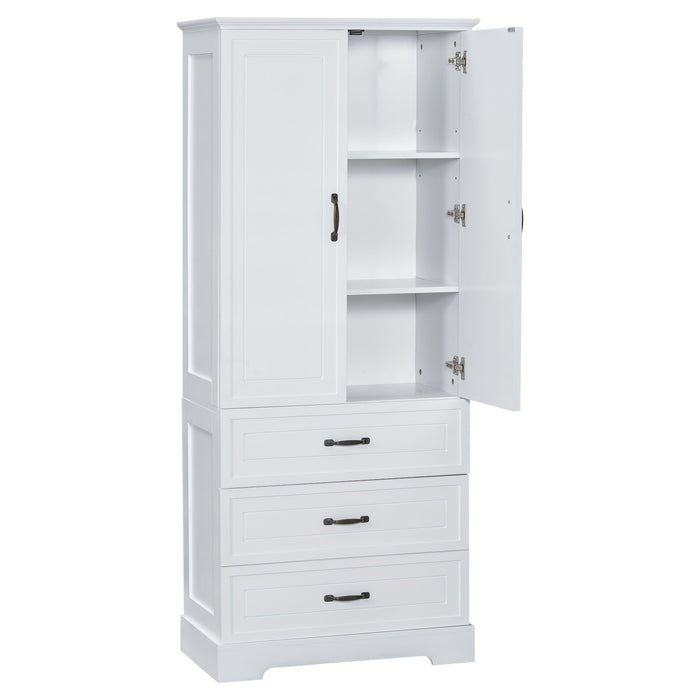 Tall Bathroom Storage Cabinet With 2 Doors And Drawers, Adjustable Shelf - White