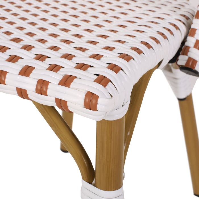Outdoor Rattan And Aluminum French Bistro Chairs (Set of 2) Bamboo Print - Rust Red / White
