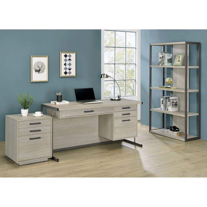 Brisley - Office Desk With Adjustable Keyboard Tray And 3 Drawer Storage - Beige / Gray
