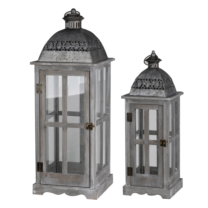 Wooden Candle Lantern Decorative, Hurricane Lantern Holder Decor For Indoor Outdoor, Home Garden Wedding - Gray