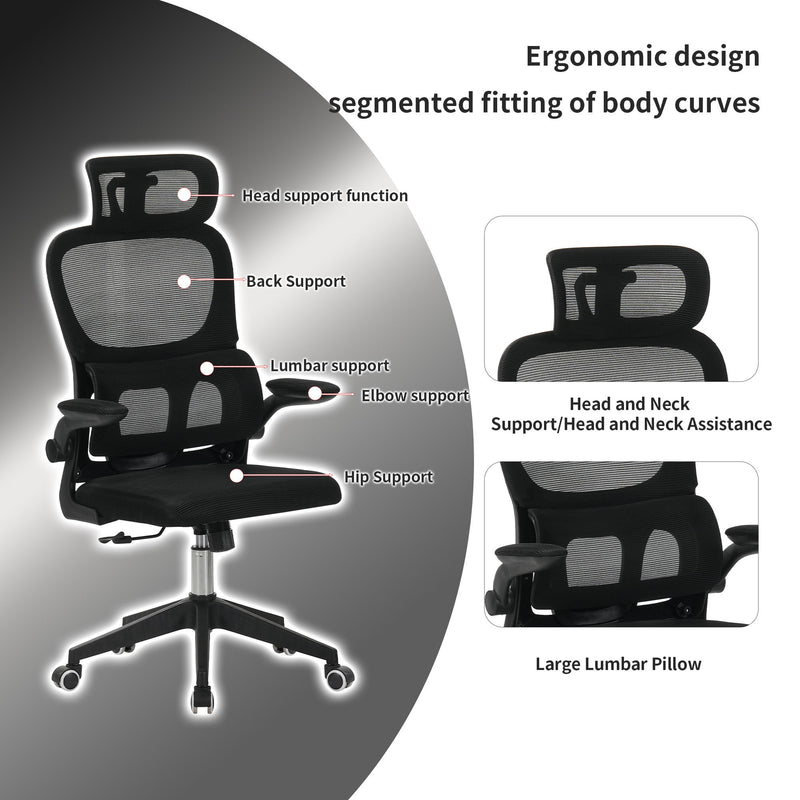 High Back Ergonomic Swivel Rolling Office Chair With Tilt Function, 3D Headrest, Lumbar Support - Black