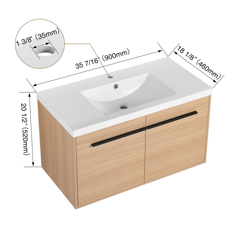Bathroom Vanity Set With Resin Countertop Sink, 2 Doors