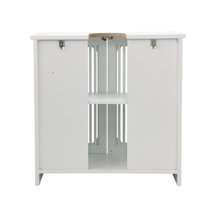 Louvered Double Door Floor Standing Bathroom Vanity Cabinet With Adjustable Shelf - White