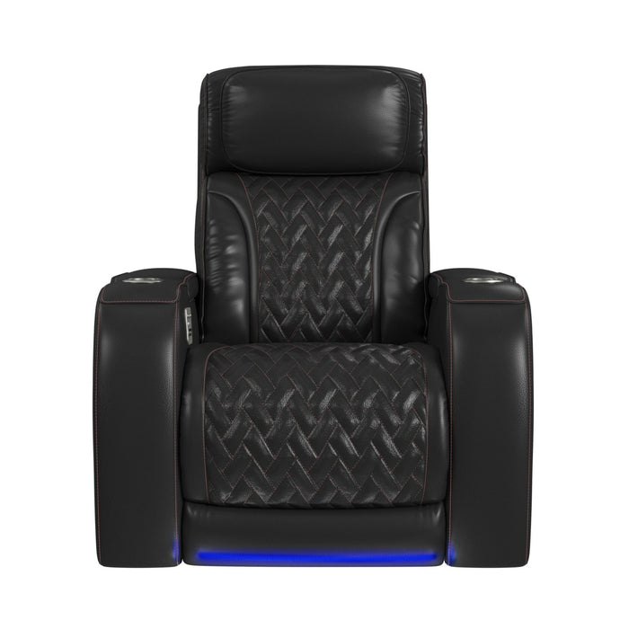 Prime Time P3 Recliner with LED and wireless charger pocket in Jett Black with Red Stitching