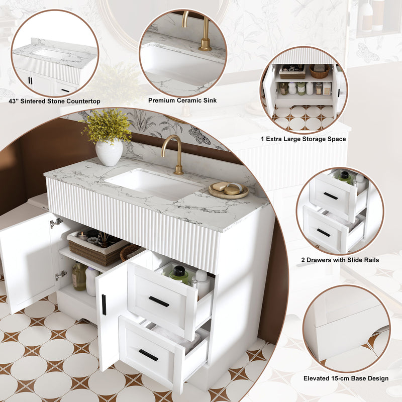 Bathroom Vanity Set, Fluted Cabinet, Soft Close Doors & Drawers, Sink Included - White