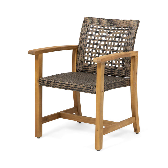 7 Piece Patio Dining Set, Slatted Table & 6 Chairs For Patio Garden - Mocha / Teak