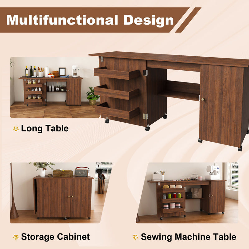 Foldable Sewing Table With Locking Casters
