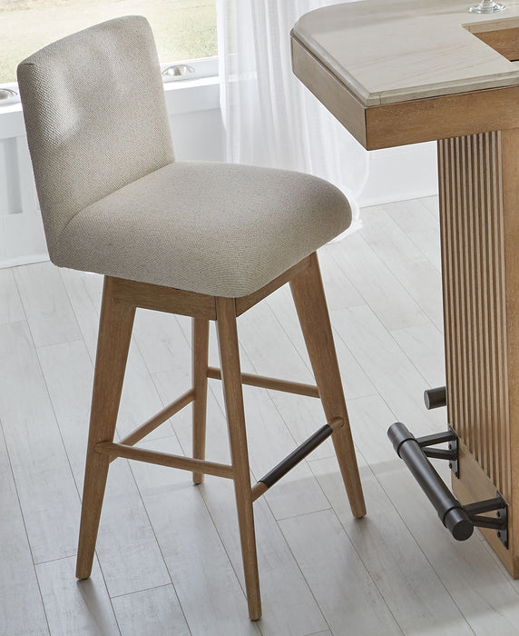 Escape - Dining Bar With 2 Upholstered Swivel Barstools - Glazed Natural Oak / Black Metal Trim