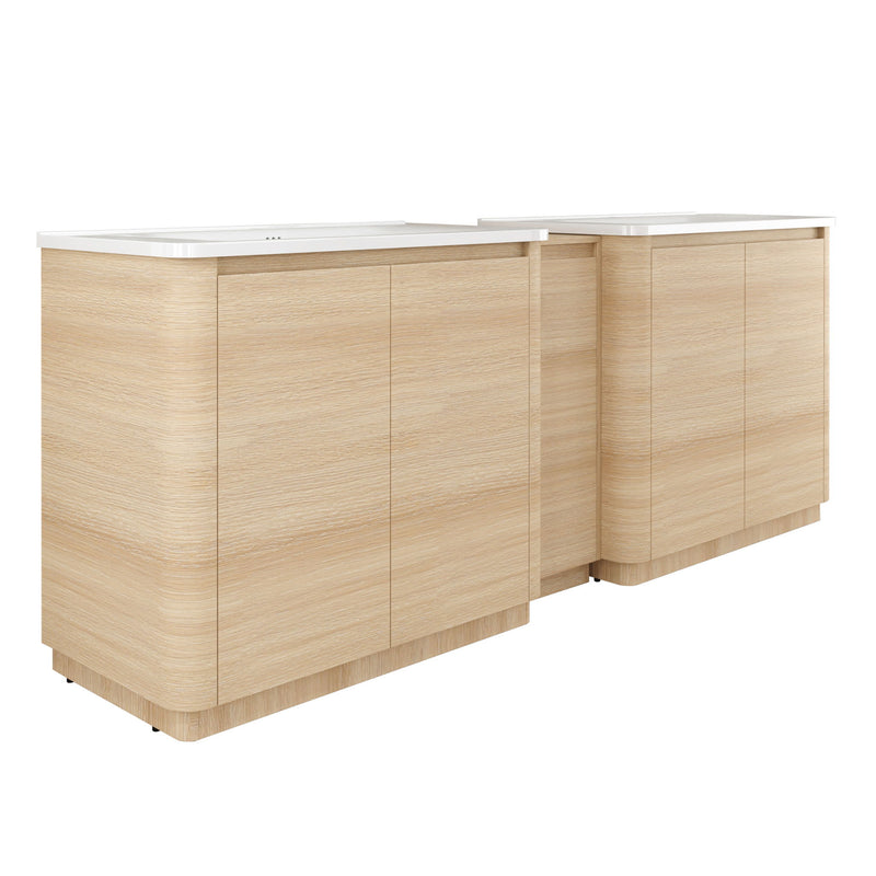 92" Freestanding Bathroom Vanity With Sink, 1 Small Storage Cabinet, Soft Close Door - Ameican White Oak