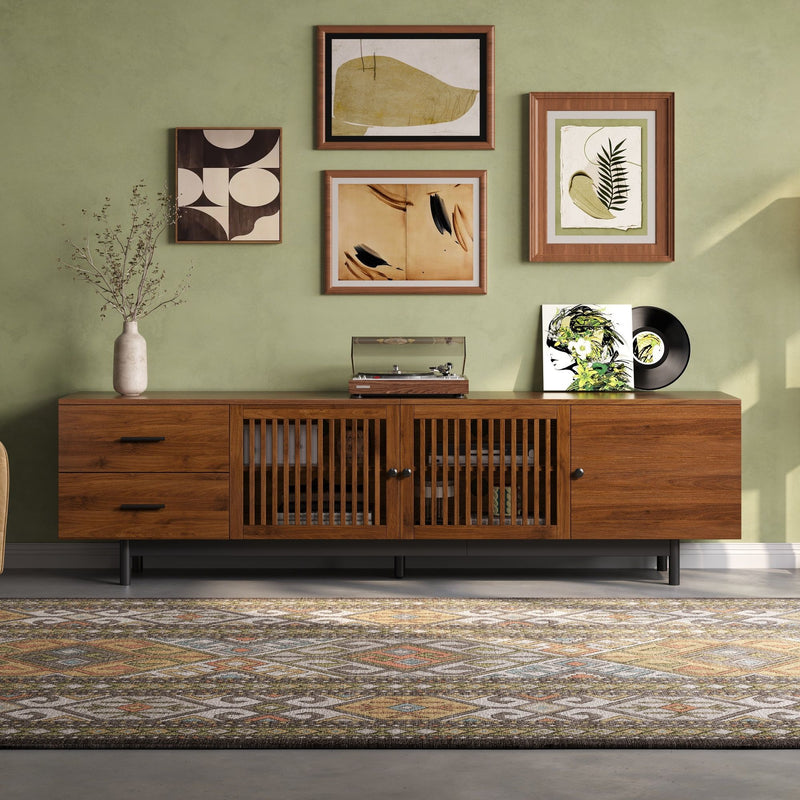 TV Stand, Media Console With 2 Drawers, Soft Closing Hinges, Adjustable Shelves - Walnut