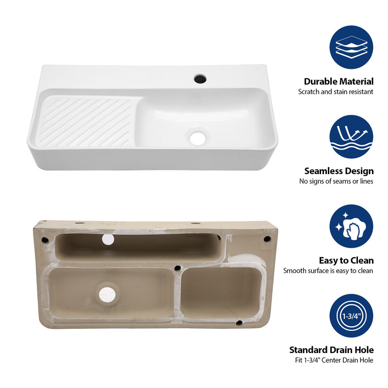 Inspired Console Sink With Built In Washboard, Overflow & Sleek Legs, 28" X 12" - White / Black