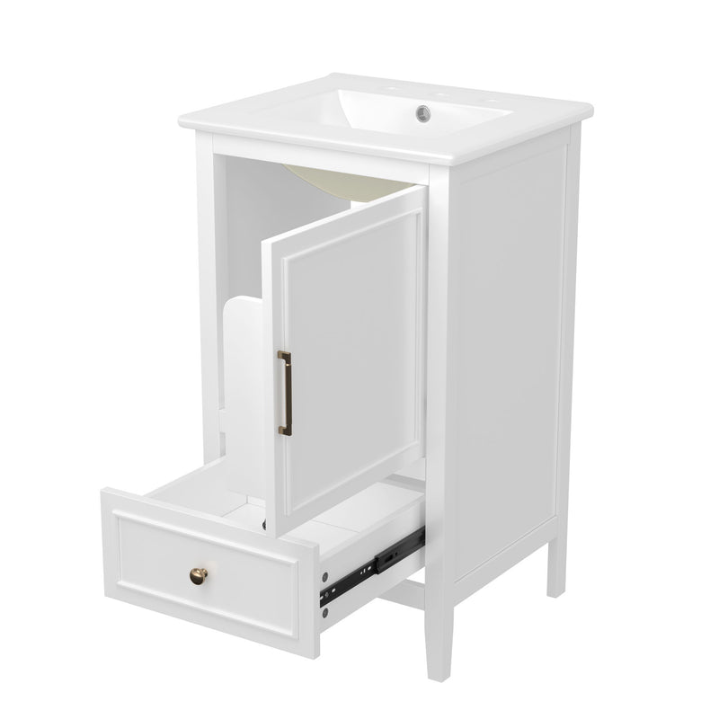 Bathroom Vanity With Sink, Adjustable Feet, 1 Drawer And Door Shelf Storage - White