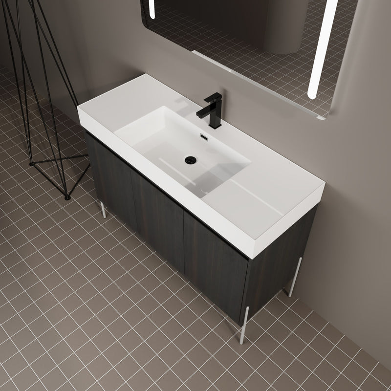 Freestanding Bathroom Vanity With Resin Sink And Storage Cabinet