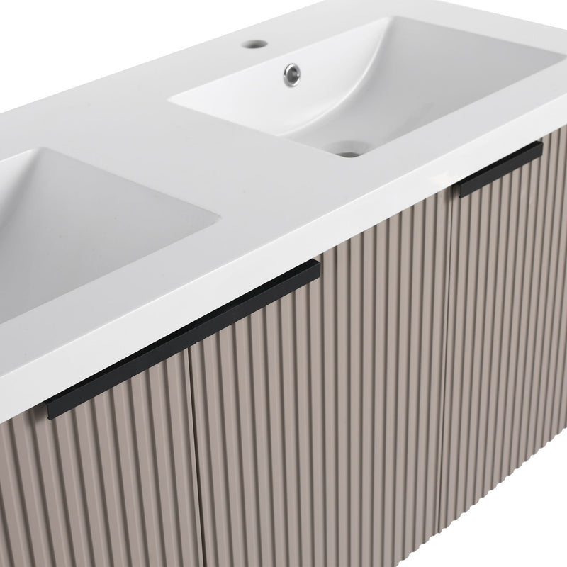 Contemporary Wall Mounted Bathroom Vanity With Resin Double Sink