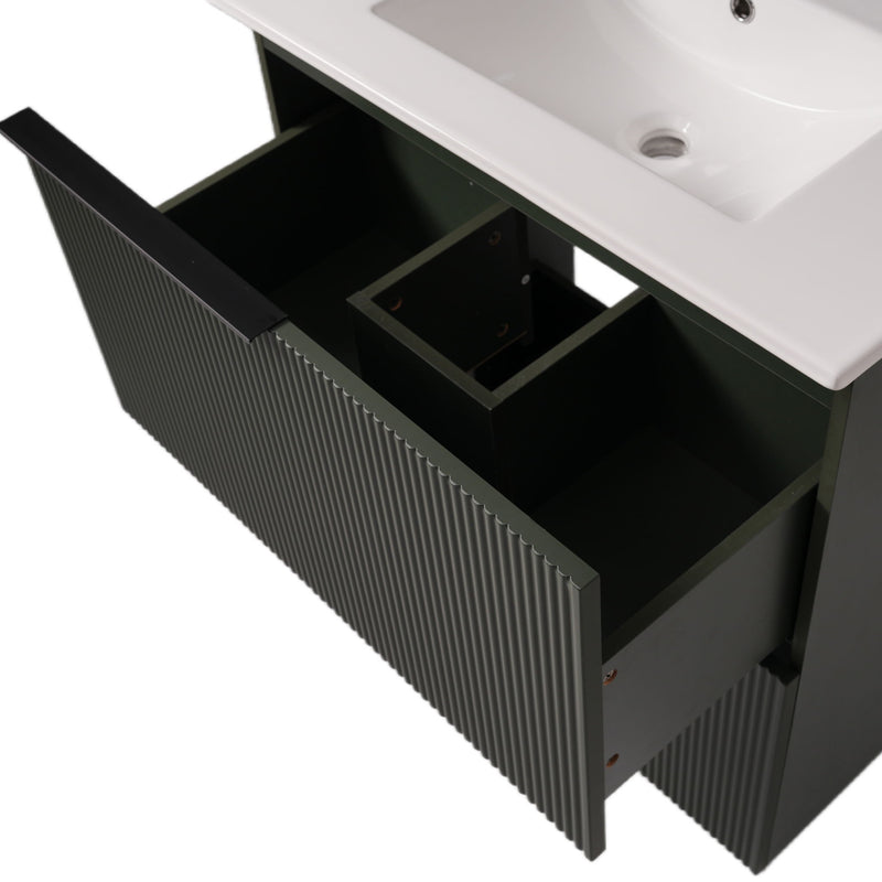 Fluted Bathroom Vanity With Ceramic Sink, Soft Close Slides