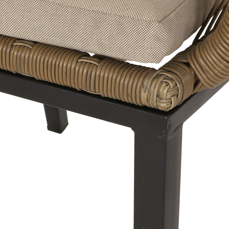 Modern Wicker Dining Club Chair With Water Resistant Cushions - Brown / Beige