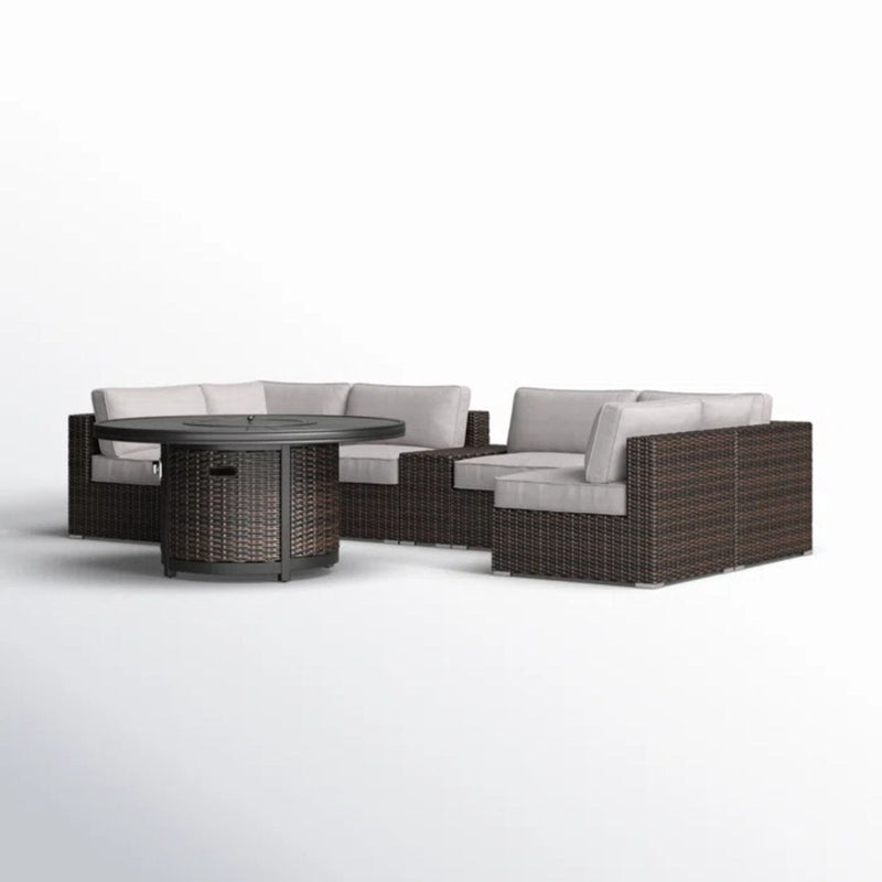 Rattan Patio Set With Comfortable Cushions And Fire Pit