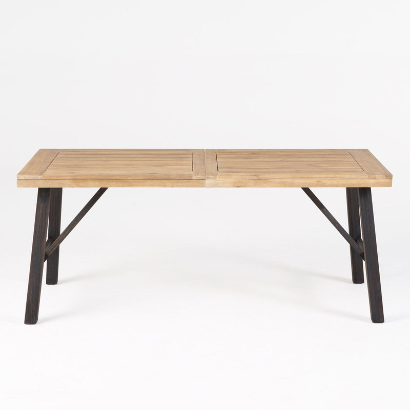 Outdoor Weather Resistant Dining Table With Slat Panel Design - Natural / Gray