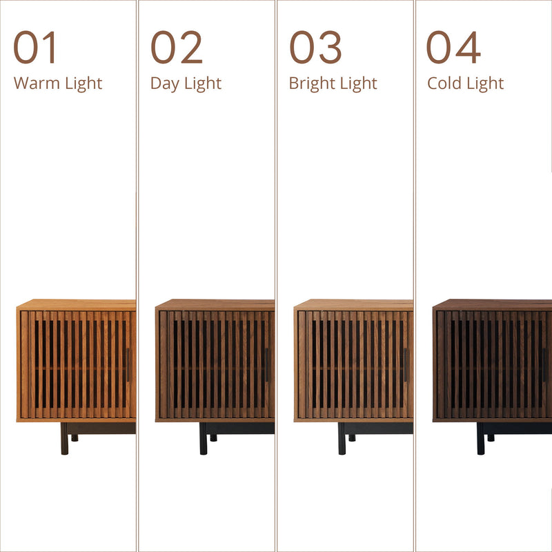 TV Stand, Entertainment Center With Slatted Doors, Cable Management, Soft Closing Hinges - Walnut