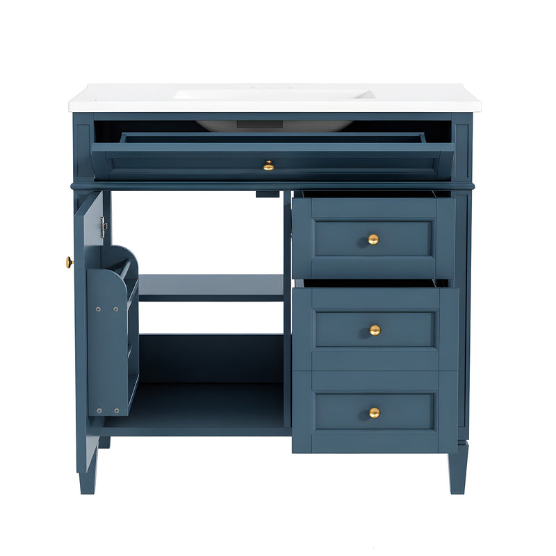 Bathroom Vanity With Sink, Rectangular Storage Cabinet & 2 Drawers And Tip Out Drawer