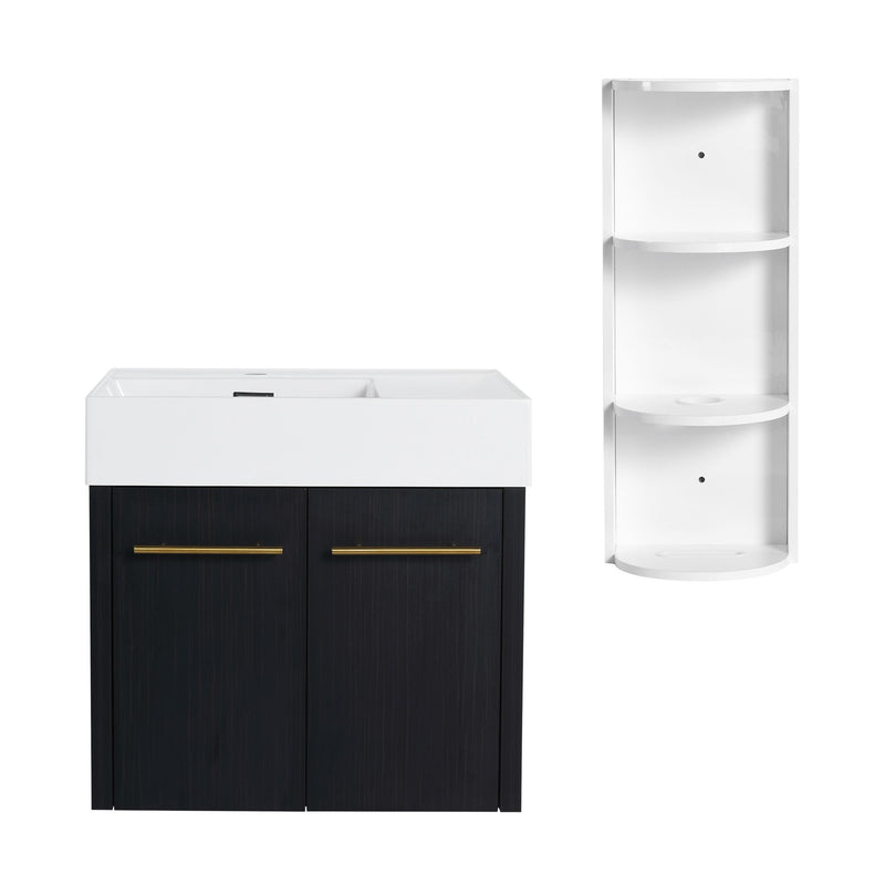 Modern Wall Mounted Bathroom Vanity With Thick Edge Resin Sink And Storage Rack