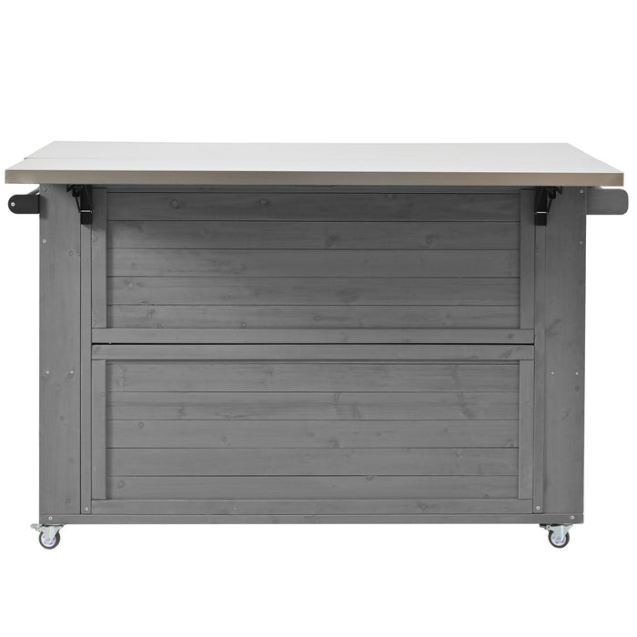 Outdoor Kitchen Island With Stainless Steel Top, Ample Storage Space, Towel And Spice Racks And A Bottle Opener