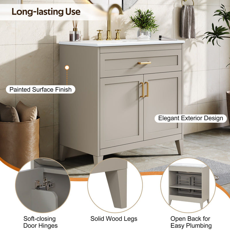 Bathroom Vanity With Sink Top, Adjustable Shelf, Door Organizers