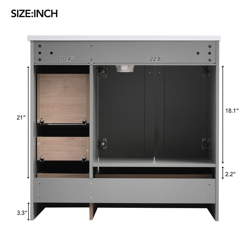 Shaker Free Standing Bathroom Vanity Cabinet With Sink, Soft Close Drawers, Soft Close Doors