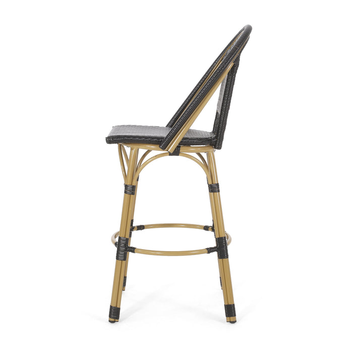 Outdoor Rattan And Aluminum French Barstools (Set of 2)