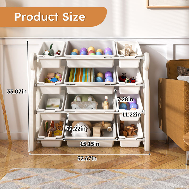 Multi Functional Kids Toy Storage Organizer Cabinet With Hdpe Shelf And 12 Bins - Gray / Ivory