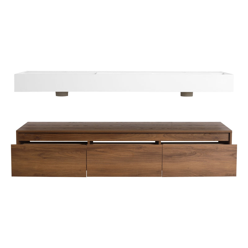 Contemporary Wall Mounted Bathroom Vanity With Dual Resin Sink And Soft Close Drawer
