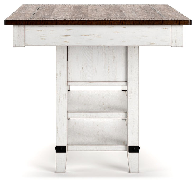 Valebeck - Rect Dining Room Counter Table With Wine Rack - White / Brown