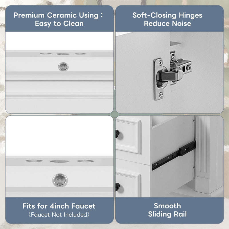 Bathroom Vanity With Sink, Cabinet With 2 Drawers And Adjustable Shelf