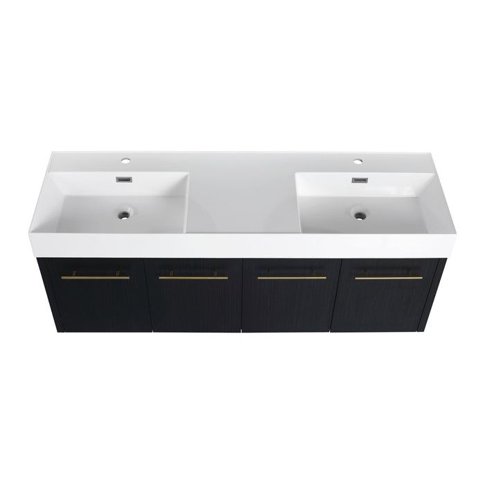 Modern Wall Mounted Bathroom Vanity With Left Sink And Storage Rack