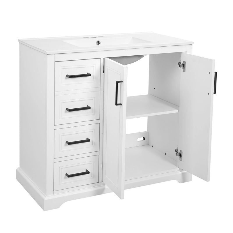 Bathroom Vanity With Sink, Soft Close Doors, Adjustable Shelf & 3 Drawers