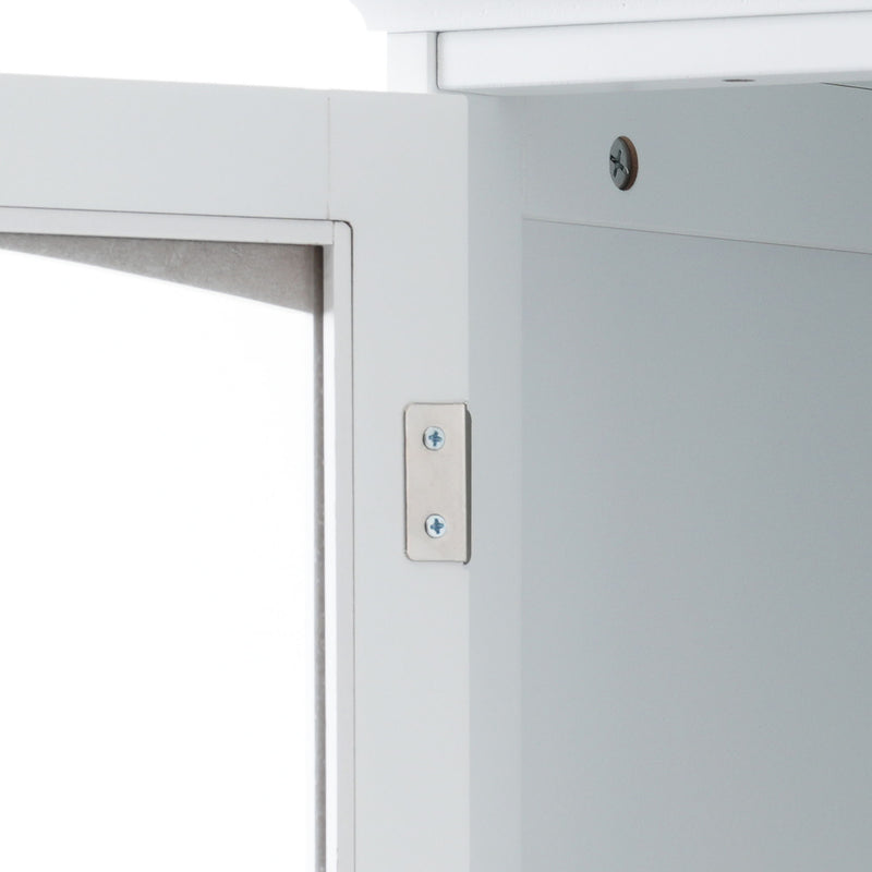 Tall Bathroom Storage Cabinet With Glass Doors, Free-Standing, Two Drawers, And Adjustable Shelves, Board, Painted Perfect For Displaying Your Favorite Items