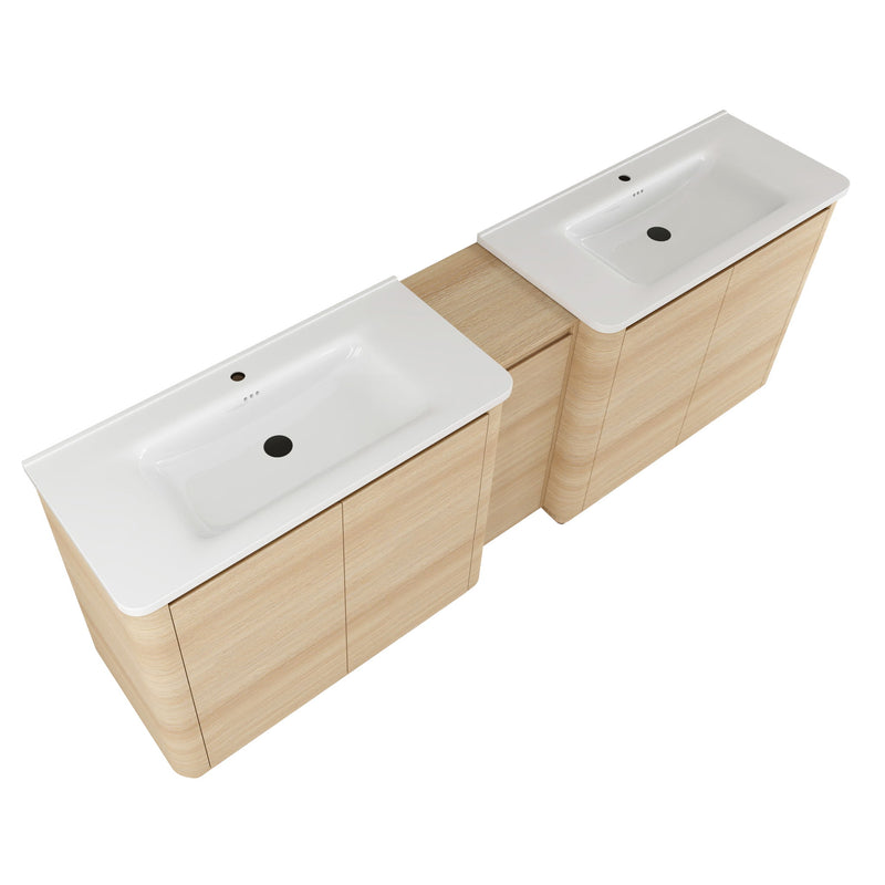 92" Freestanding Bathroom Vanity With Sink, 1 Small Storage Cabinet, Soft Close Door - Ameican White Oak