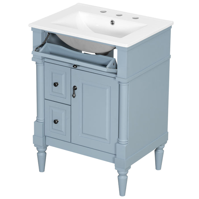 Freestanding Bathroom Vanity With Sink, Adjustable Shelf & Flip Drawer