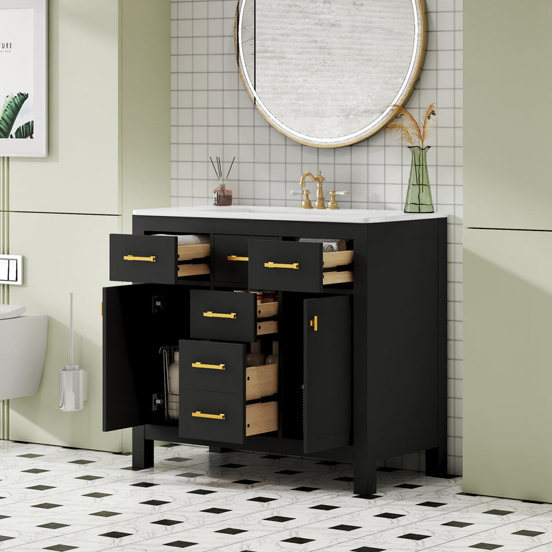 Bathroom Vanity With Sink, Cabinet With 4 Drawers & 2 Soft Close Doors, Rectangular Storage Unit For Bathroom
