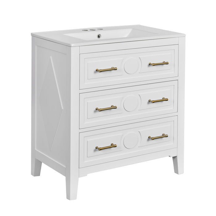 Retro Bathroom Vanity With Sink Combo, Free Standing Single Set With 3 Drawers