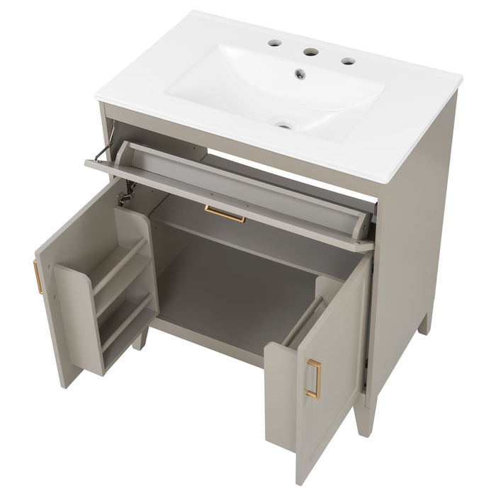 30" Bathroom Vanity With Sink Top, Soft Close Double Doors & Tip Out Drawer, Adjustable Interior Shelf, Door Mounted Organizers - Beige