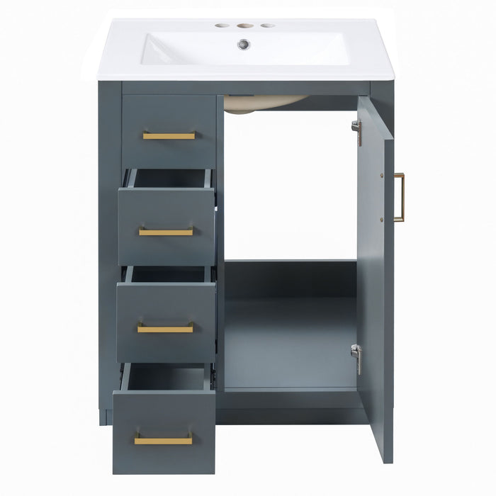 Bathroom Vanity With Integrated Sink, Rectangular Cabinet With 1 Door And 3 Drawers