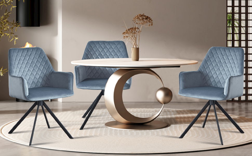 Modern Desk Chair No Wheel, Ergonomic Office Chair Home Office Upholstered Chair, Computer Chair For Bedroom, Reception Room, Living Room With Metal Legs - Blue