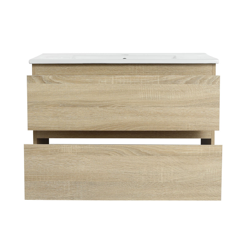 Wall Mounted Bathroom Vanity & Sink, 2 Soft Close Drawers