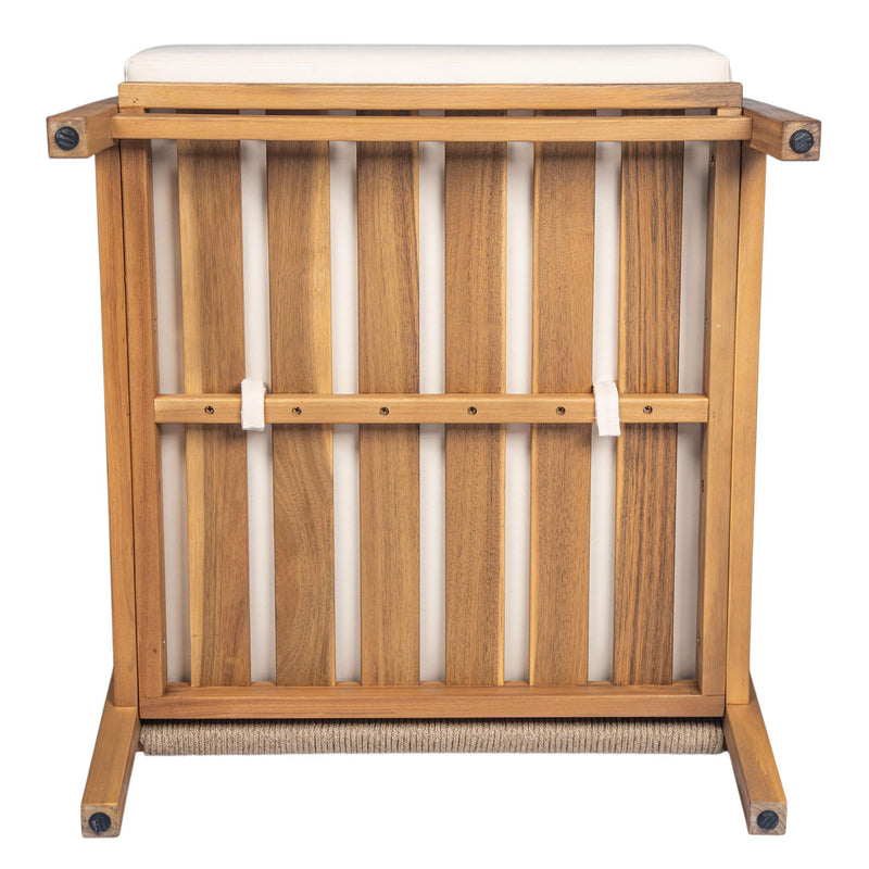 Outdoor Lounge Chair With Woven Backrest, Solid Wood Frame, Comfortable Cushions