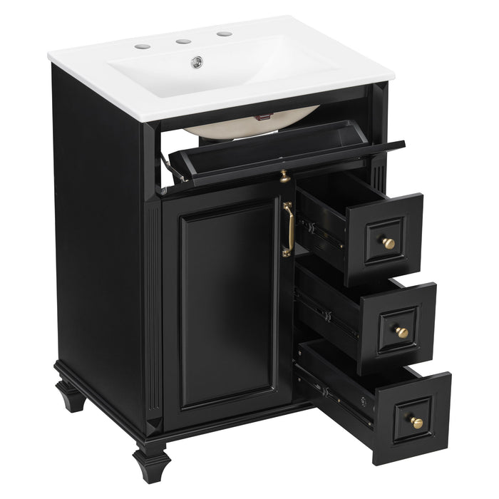 Freestanding Bathroom Vanity With Sink, 3 Drawers & Flip-Out Drawer